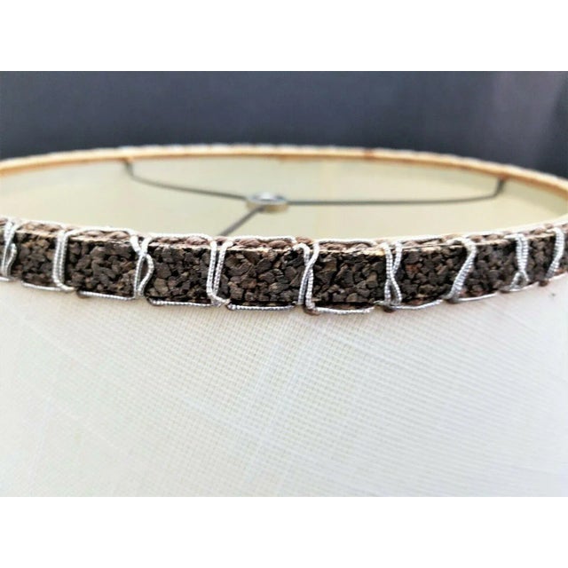 Vintage Mid-Century Chrome & Cork Table Lamp With Matching Cork And Fabric Shade For Sale - Image 9 of 10