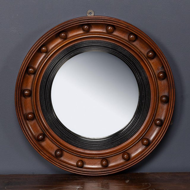 Antique Regency Mahogany Framed Convex Mirror, 19th Century For Sale - Image 9 of 10