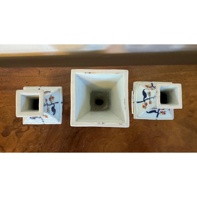 Antique 17th / 18th Century Chinese Kangxi Porcelain Mantel Vases - Set of 3 For Sale - Image 10 of 13