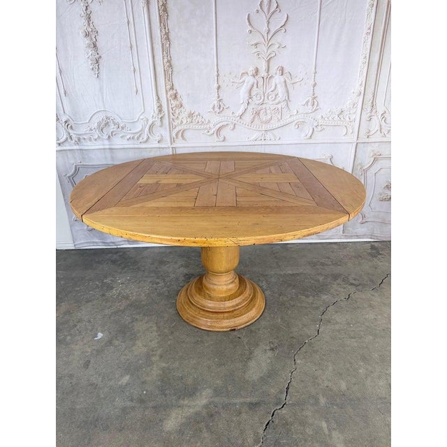 Camel French Provincial Parquetry Drop-Leaf Pedestal Dining Table For Sale - Image 8 of 14