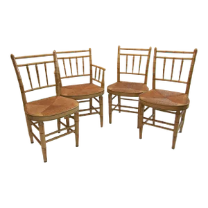 Circa Early 1800s Paint Decorated Faux Bamboo Sheraton Fancy Chairs S/4