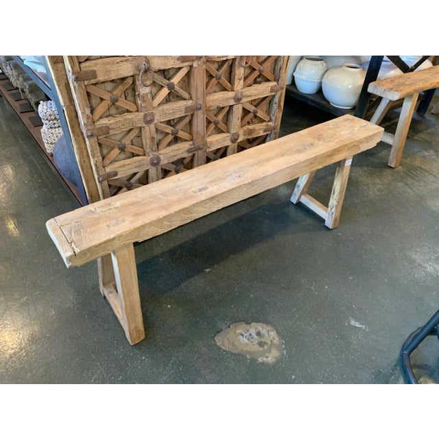 Farmhouse Vintage Farm Elm Wood Work Bench For Sale - Image 3 of 4