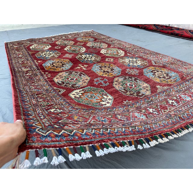 Red Memling Gul Kazak Hand-Knotted Wool Rug - 5'4" X 8'3" For Sale - Image 4 of 15