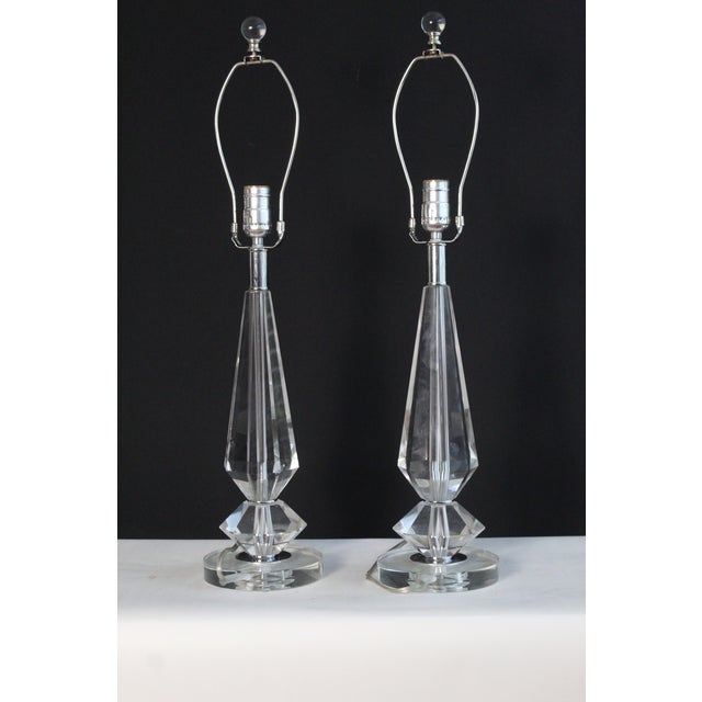 Transparent Mid 20th Century Attributed to Pair of Baccarat Influence Crystal Lamps. For Sale - Image 8 of 15