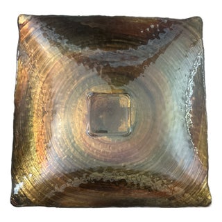 Large Iridescent Art Glass Square Bowl For Sale