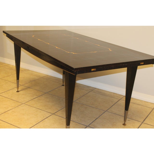 Brown 1960's French Art Deco Style Exotic Macassar Ebony Dining Table Exotic Inlay For Sale - Image 8 of 10