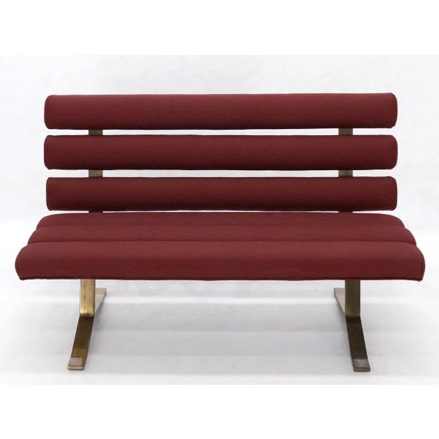 Red Upholstery Bronze Base Bench Settee by Gerald McCabe For Sale - Image 6 of 13