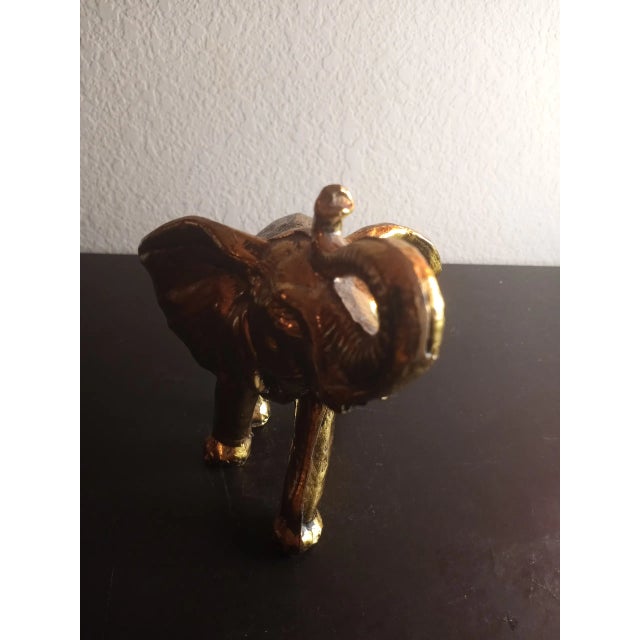 Figurative 1970s Gold Tone Pot Metal Trunk Up Lucky Elephant Figurine For Sale - Image 3 of 7