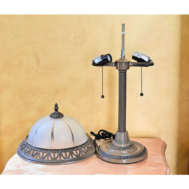 Vintage Desk Lamp With Frosted Glass Shade and 2 Pull Chain Switches For Sale - Image 11 of 12