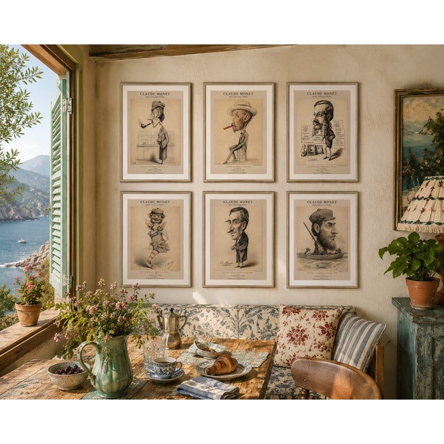 Claude Monet 1850s Caricature Portraits Fine Art Mounted Board Prints - Set of 6 For Sale - Image 9 of 18