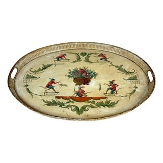 Regency Painted Tole Tray with Chinoiserie Decoration, English or French For Sale