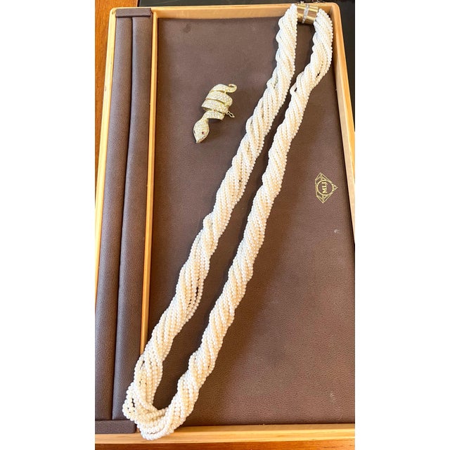 Japanese Akoya Pearl with Snake Diamond Slider and Clasp Opera Length Necklace For Sale - Image 4 of 18