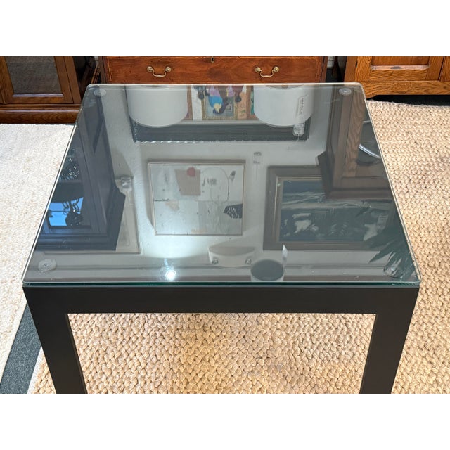 Black Parsons Style Glass Top Dining Table For Sale - Image 8 of 12