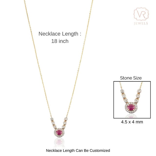 Vintage Style Oval Red Ruby & Diamond Halo Pendant Necklace in 14k Yellow Gold For Sale - Image 10 of 15