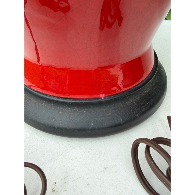 Vintage Crackle Glazed Red Ceramic Table Lamps, Pair For Sale - Image 10 of 10