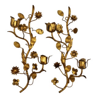 Vintage Italian Tole Floral Wall Sconces For Sale