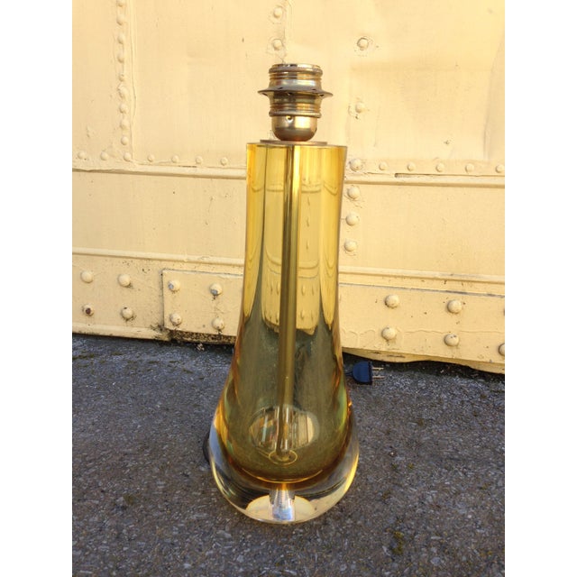 Vintage Solid Amber Glass Table Lamp With Shade | Chairish