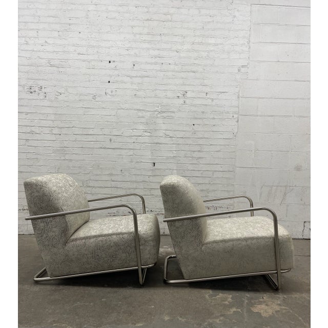 Pair of Modern Tubular Metal Frame Lounge Chairs For Sale - Image 4 of 12