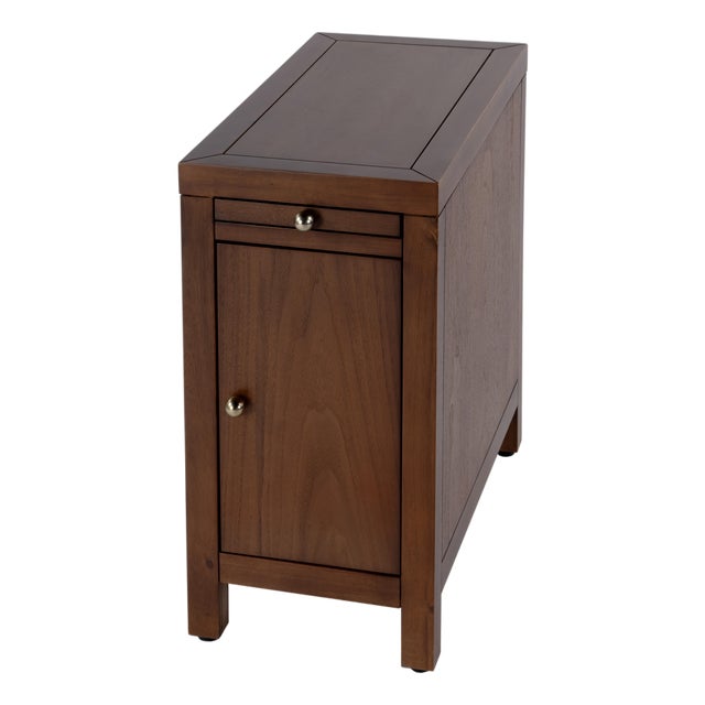 Nora 12 in. W Rectangular Wood 1 Door Narrow End Table with Pull-Out Tray, Walnut For Sale