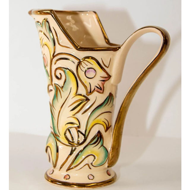 Vintage Wade Made In England Ceramic Gothic Pattern Glazed Vase in Pastel Colors with Gold Rim. Beautiful Wade Hand...