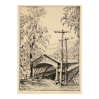 1934 Alice Standish Buell New Hampshire Covered Bridge Etching For Sale
