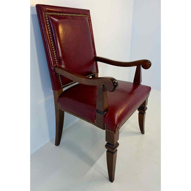 Empire Style Throne Armchair in Red Leather and Beechwood with Bronze Studs, 1980s For Sale - Image 4 of 9