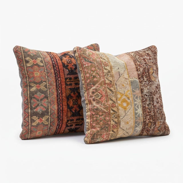 Mid-Century Modern Faded Anatolian Rug Pillow Cover 24'' X 24'' - Set of Two For Sale - Image 3 of 4