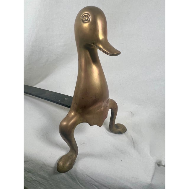 1970s 1970s French Mid-Century Modern Stylized Brass Duck Andirons - A Pair For Sale - Image 5 of 10