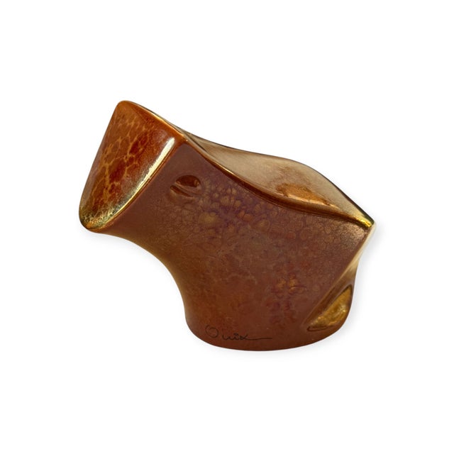 1960s Mid-Century Modern Studio Pottery Frog Sculpture in Amber Glaze by Ouix, 1960s For Sale - Image 5 of 8