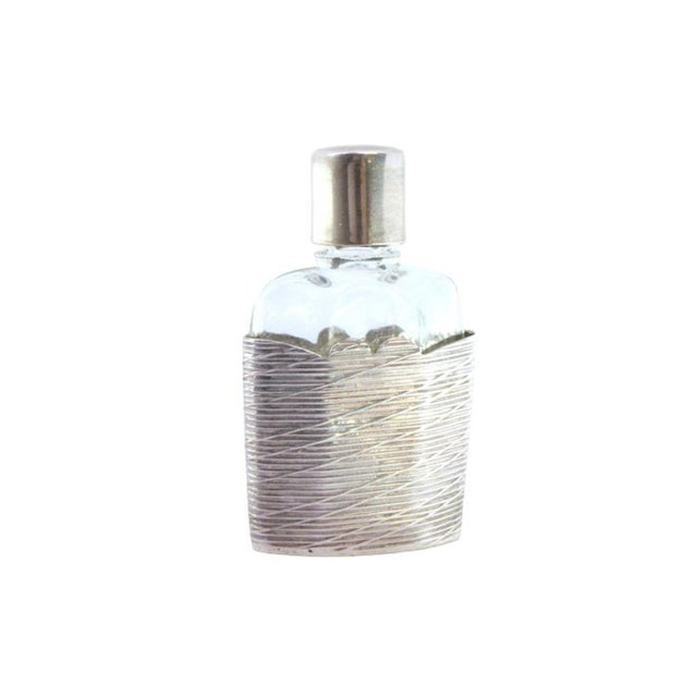 Metal Glass Perfume Bottle with Silver Stand and Lid with Trims For Sale - Image 7 of 7