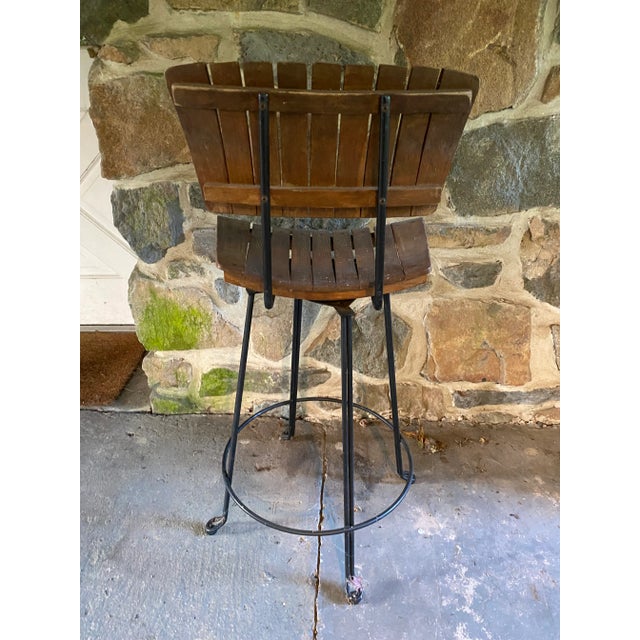 Mid Century Modern Arthur Umanoff Counter Bar Stool Slat Back Bent Wood Swivel Industrial Chair 1963 For Sale In Philadelphia - Image 6 of 12