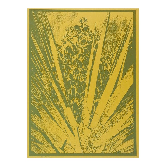 1968 Yucca Plant Serigraph in Yellow & Sage Green For Sale