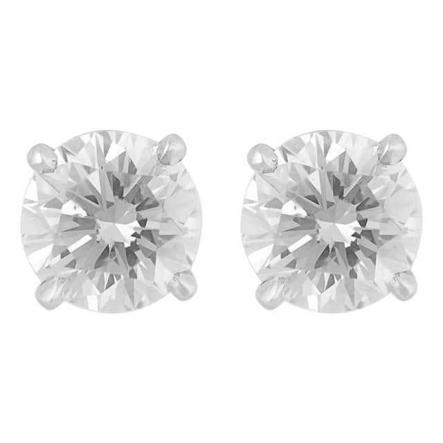 Vintage 1.20 Carat Diamond Platinum Stud Earrings, A Pair For Sale