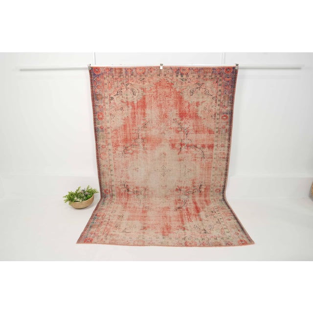 Pink 1970s Vintage Turkish Handmade Wool Cotton Pink Area Rug For Sale - Image 8 of 12