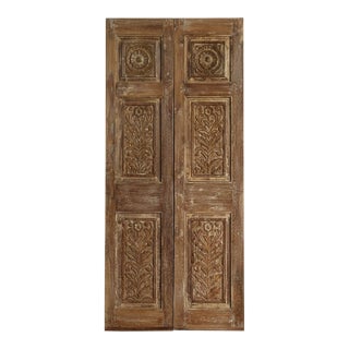 Antique Floral Carved Double Closet Doors – French Style Wood Panels 80x35 For Sale