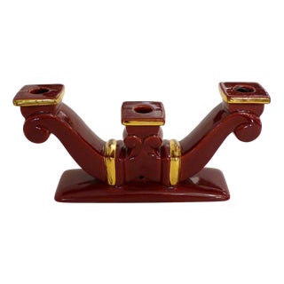 Mid-Century Red and Golden Earthenware 3-Light Chandelier from Saint Clément, France, 1950s For Sale