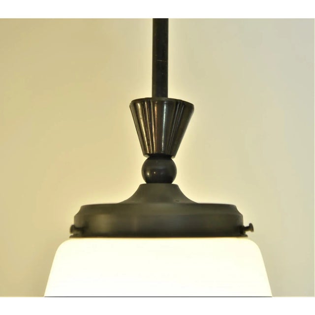 Metal Swedish Grace Art Déco Copper and Hand Blown Glass Pendant Lamp, 1920s For Sale - Image 7 of 8