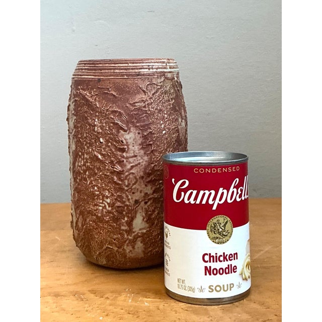 Late 20th Century Vintage Brown Textured Studio Pottery Vase For Sale - Image 5 of 12