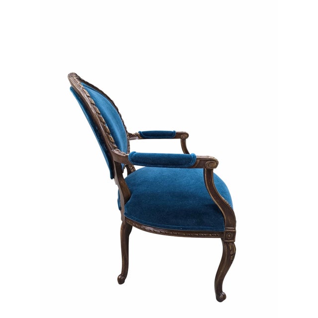 Wood Antique French Louis XV and Louis XVI Style Armchairs Newly Upholstered – Set of 2 For Sale - Image 7 of 12