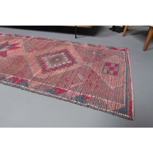 Textile Vintage Turkish Oushak Handmade Wool Cotton Pink Runner For Sale - Image 7 of 10