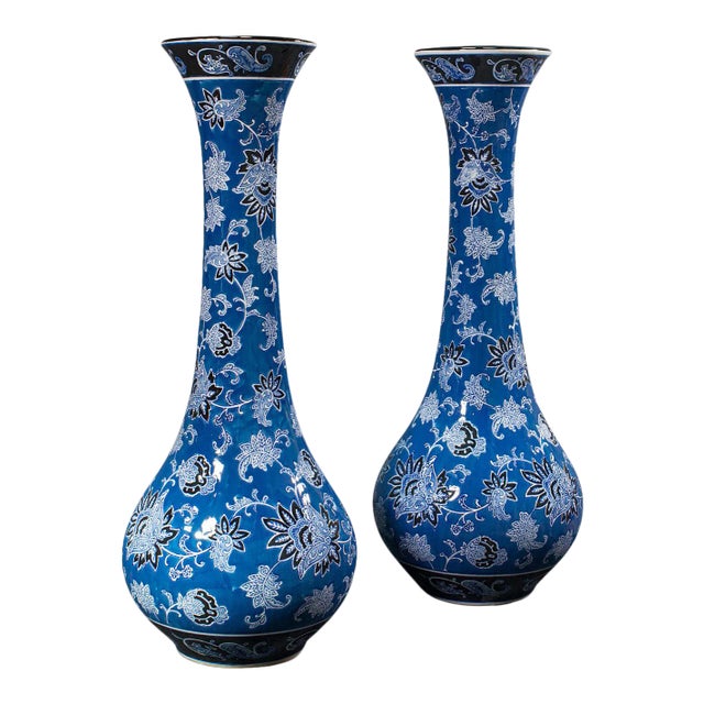 Vintage 1980s French Ceramic Flower Baluster Decorative Lily Vases - a Pair For Sale