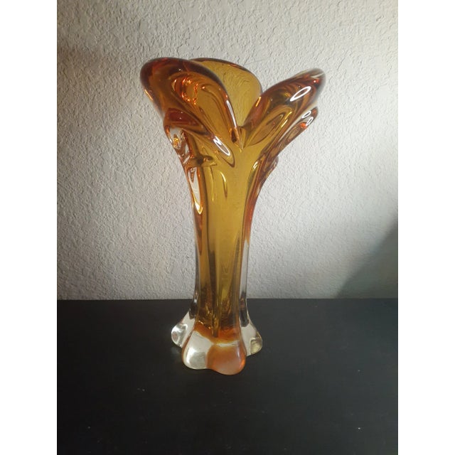 1960s Murano Italy Amber Glass Swung Style Vase For Sale - Image 4 of 7