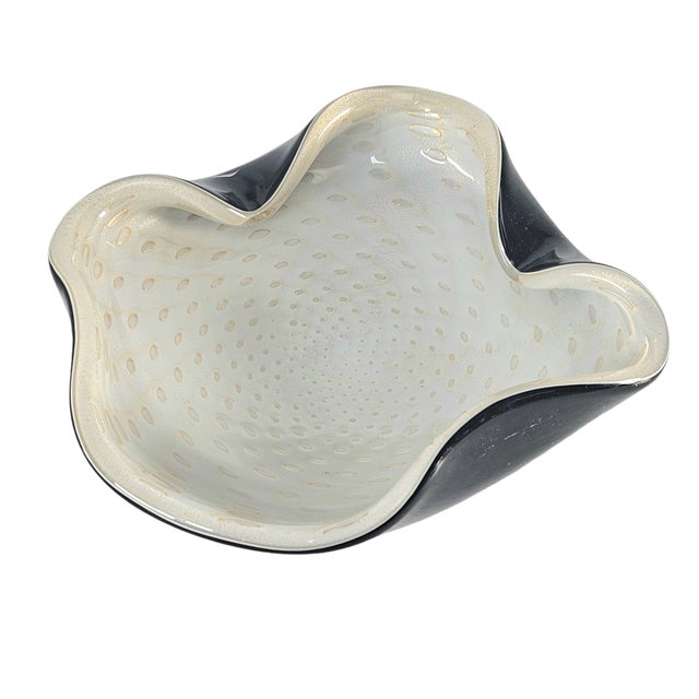 Vintage Murano Bullicante Art Glass Console Bowl Attributed Alfredo Barbini 10" For Sale - Image 15 of 17