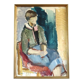 1978 Modernist 'Seated in Thought' Vintage Swedish Original Expressive Figurative Portrait Oil Painting, Framed For Sale