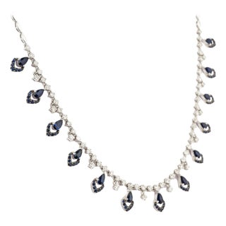 Natural blue sapphire 2.85cts & diamond 1.93cts necklace in 18k gold For Sale