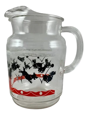 1930-40s Red & Black Scotty Terrier Dog Glass Ice Tea / Water Pitcher