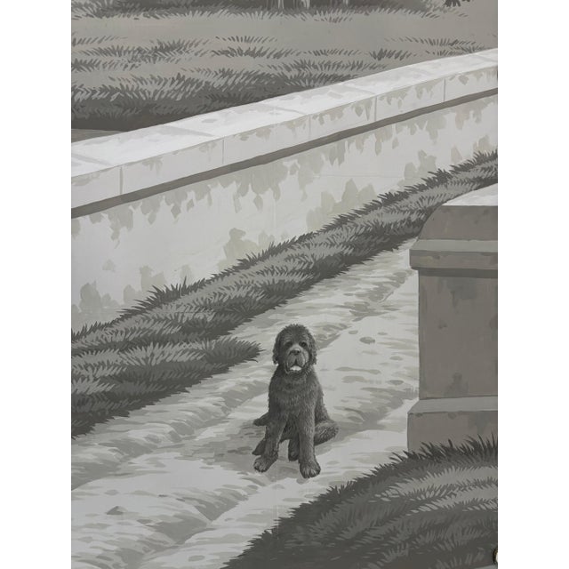 Gray Hand Painted Vintage European Garden Park Panoramic Mural Panels For Sale - Image 8 of 10