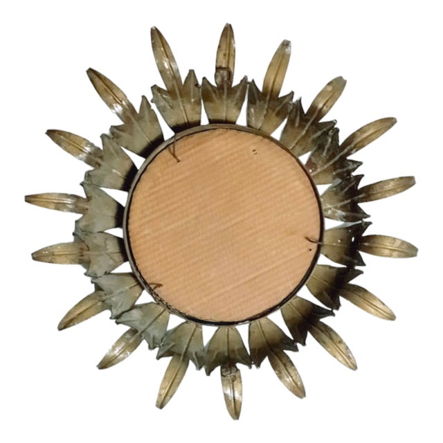 Vintage Sun Mirror in Golden Metal with Green Details For Sale - Image 4 of 10