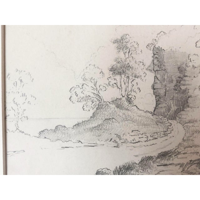 19th Century 19th Century Antique English Graphite Landscape Drawing For Sale - Image 5 of 8
