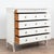 Early 19th century tall Danish chest of five drawers, crafted in pine. The narrow upper drawer features a carved Greek key...